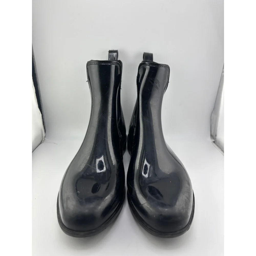 Lauren Ralph Lauren Tally Black Glossy Chelsea Rain Boots Womens 8B Waterproof